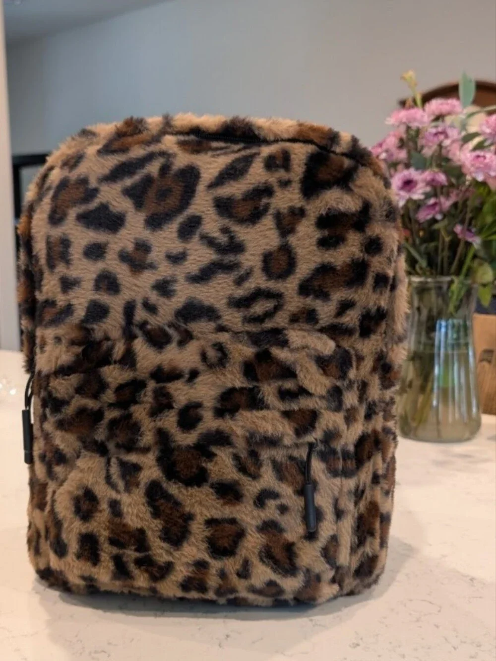 Faux Fur Leopard Print Backpack - Brown/Black